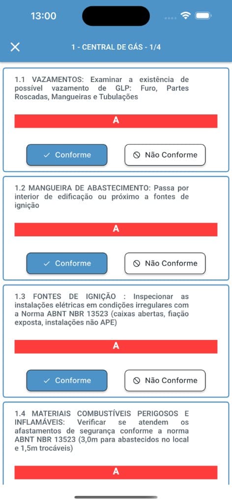 Checklist Central de Gás — inspeção NBR
