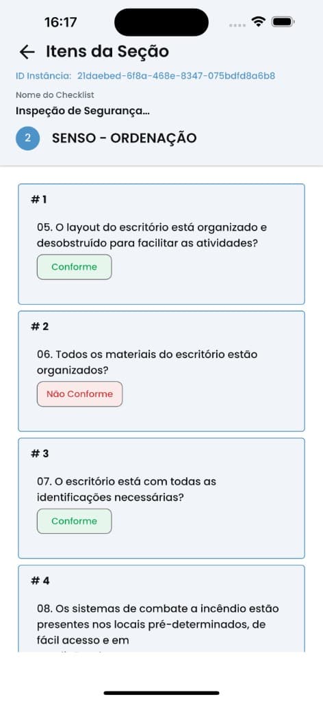 Smart apps Mobile — conformidade por item