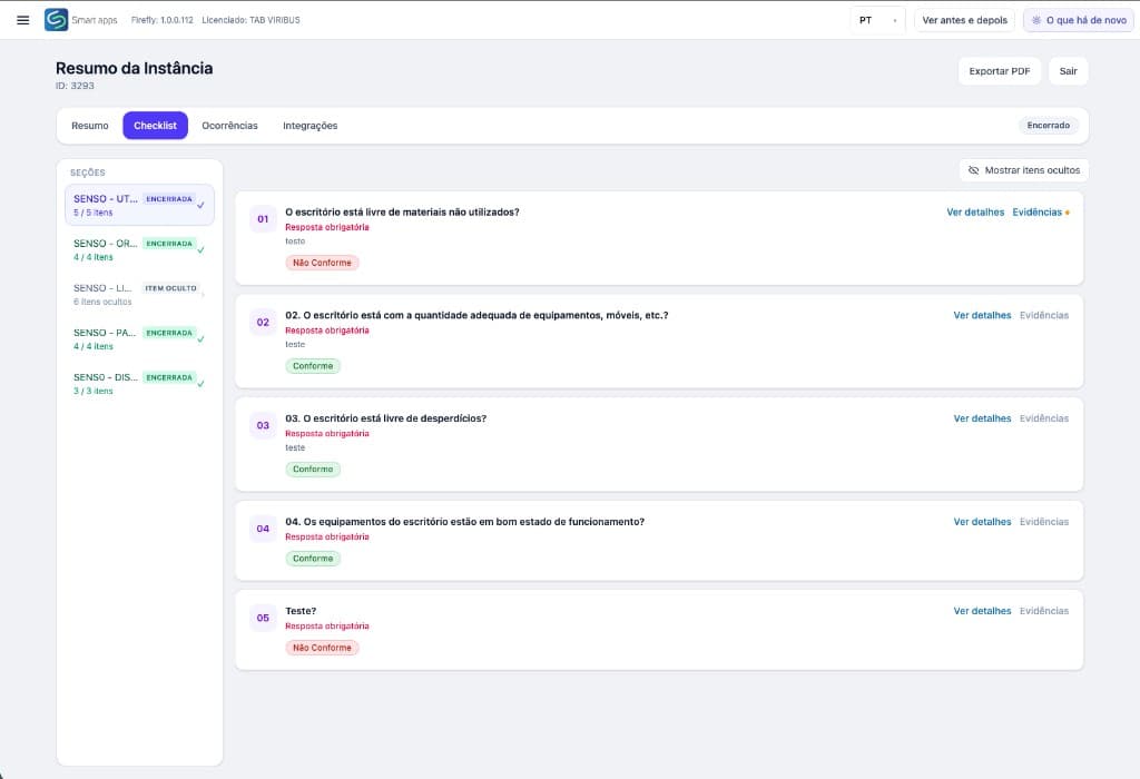 Smart App Web — Resposta do checklist