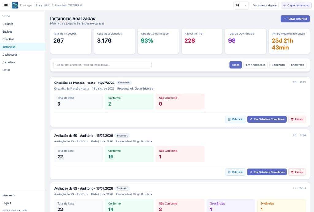 Smart App Web — Instâncias de Checklist