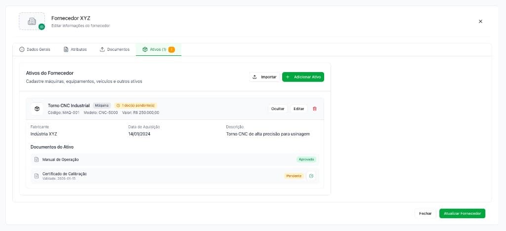 Controle de ativos e fornecedores